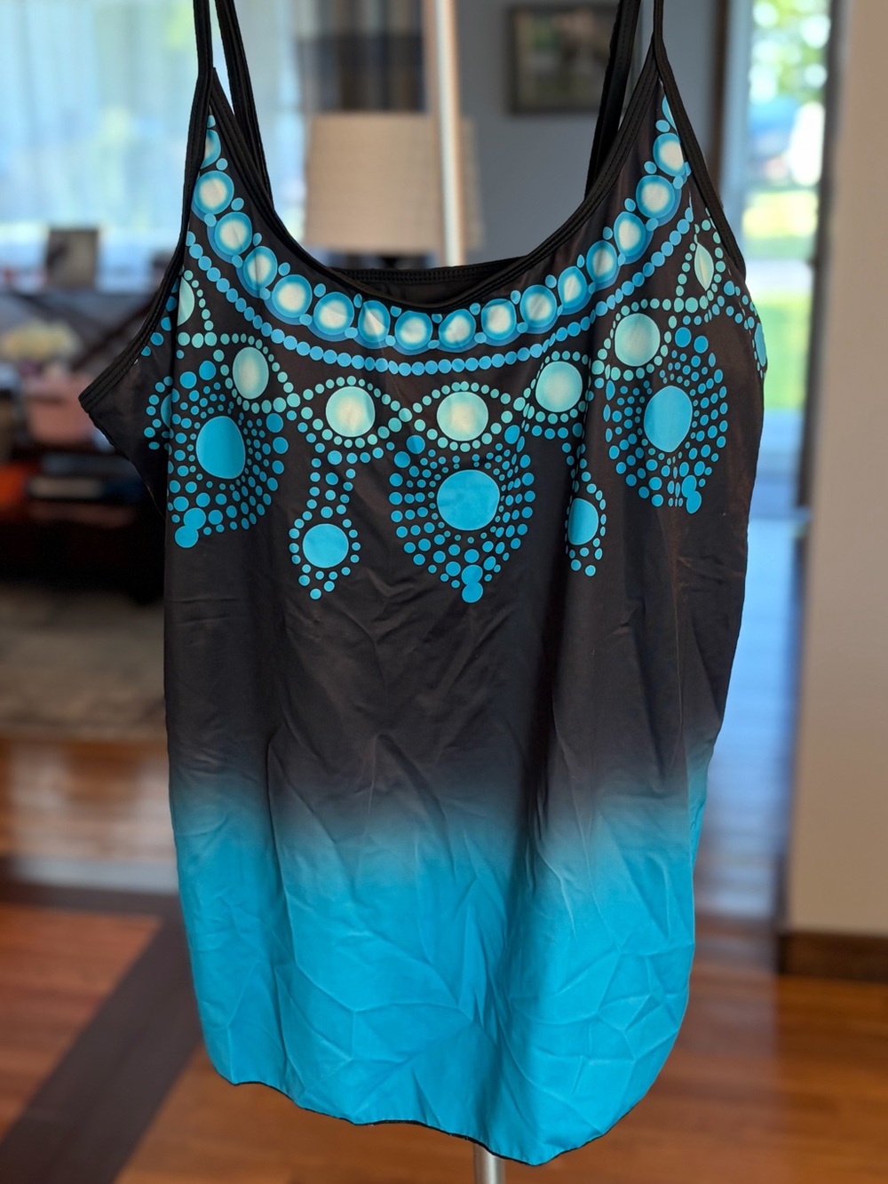 Rosegal Black and Turquoise Tankini with Circular Dot Print